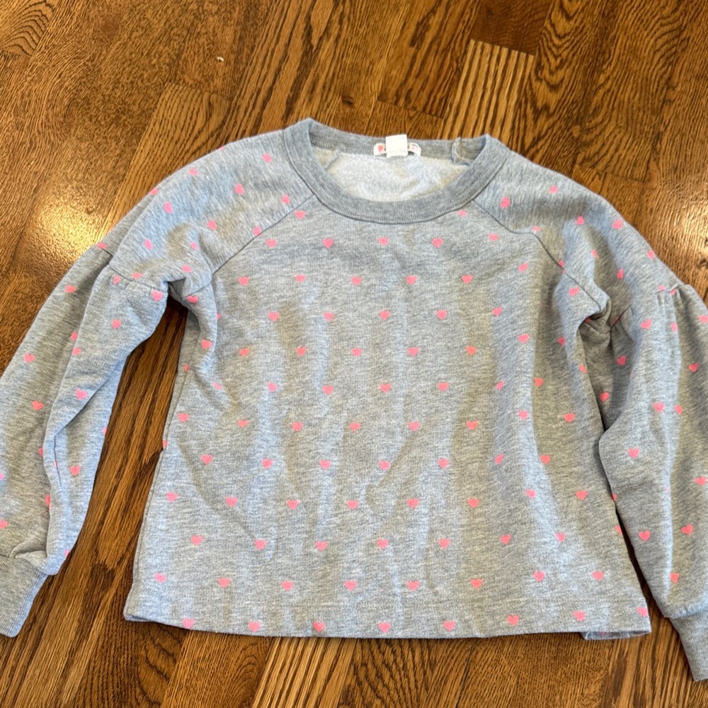 Crewcuts Gray Sweatshirt with Pink Hearts Size 6-7